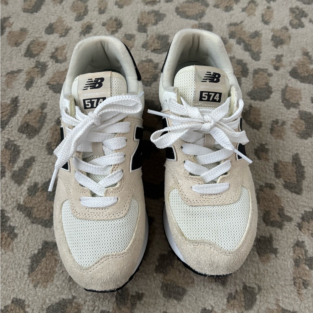 New Balance 574 Cream, White & Black Low-Top Sneakers